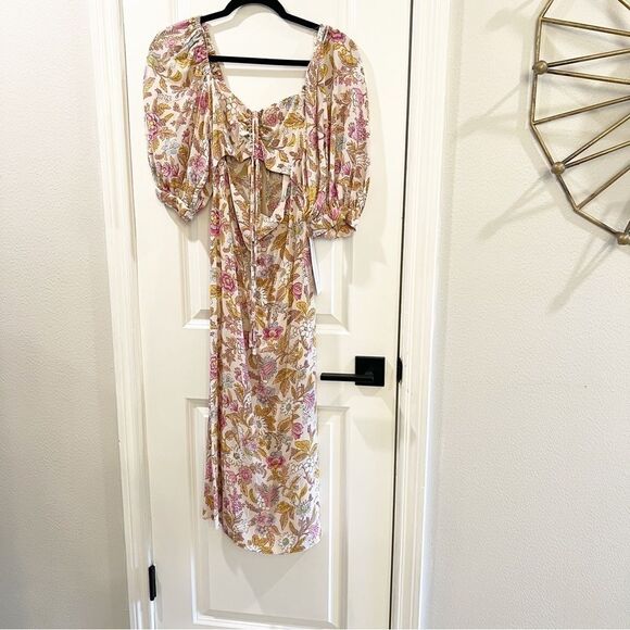 Topshop cutout floral print midi dress Sz US 2. NWT NEW pink white - Picture 3 of 9